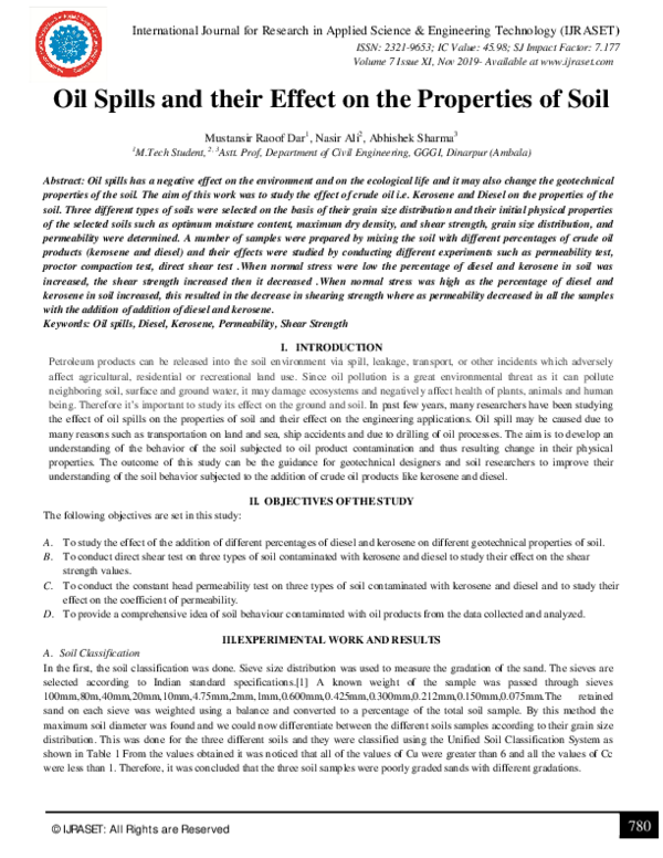 (PDF) Oil Spills and their Effect on the Properties of Soil IJRASET
