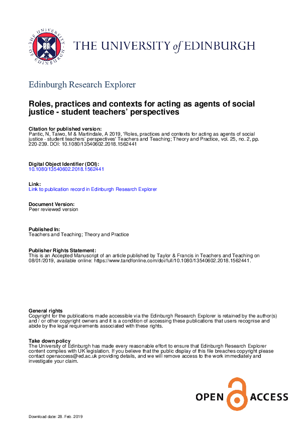 (PDF) Roles, practices and contexts for acting as agents of social ...