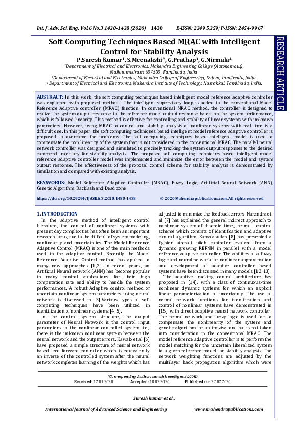 (PDF) Soft Computing Techniques Based MRAC with Intelligent Control for ...