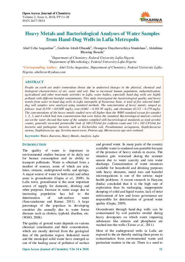 (PDF) Heavy Metals and Bacteriological Analyses of Water Samples from ...