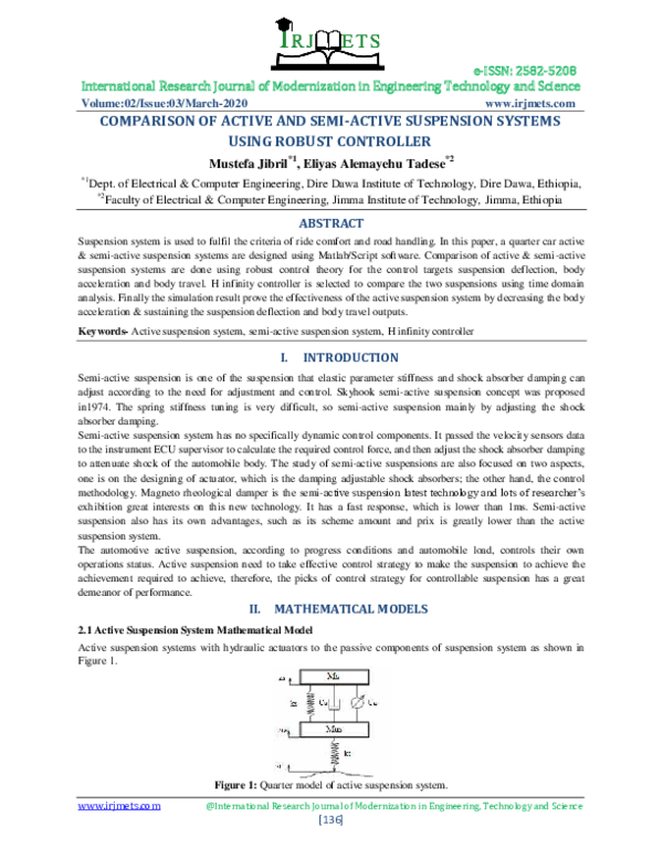 (PDF) COMPARISON OF ACTIVE AND SEMIACTIVE SUSPENSION SYSTEMS USING