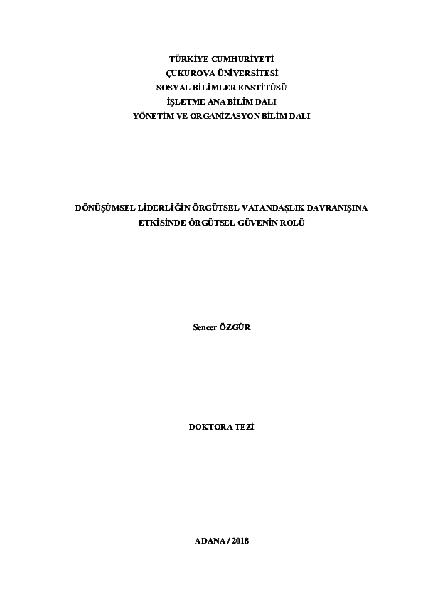 PDF) DÖNÜŞÜMSEL LİDERLİĞİN ÖRGÜTSEL VATANDAŞLIK DAVRANIŞINA