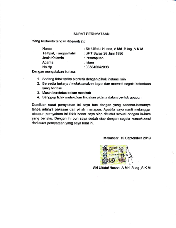 Pdf Surat Pernyataan Yang Berhnda Tangan Dibarrah Ini Pipik Popok Academia Edu