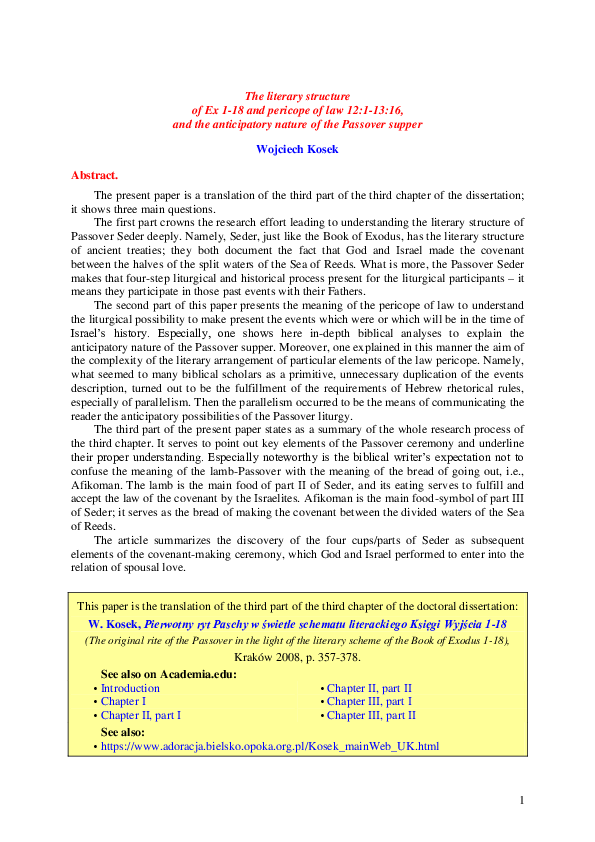 (PDF) The literary structure of Ex 1-18 and pericope of law 12:1-13:16 ...