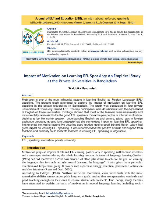 (PDF) Impact of Motivation on Learning EFL Speaking: An Empirical Study ...