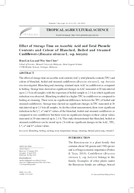 (PDF) Effect of Storage Time on Ascorbic Acid and Total Phenolic ...