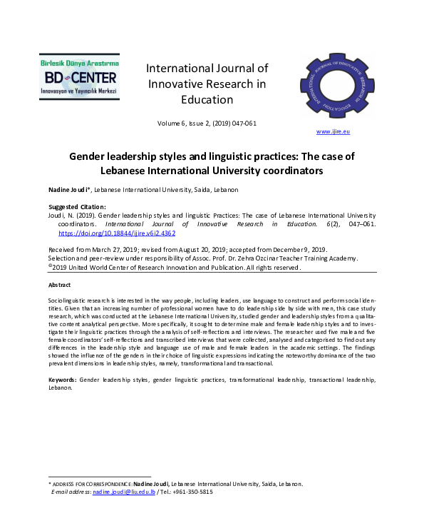 (PDF) Gender leadership styles and linguistic Practices: The case of ...