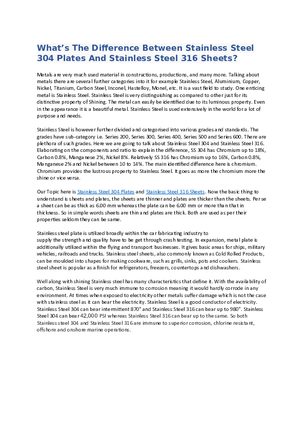 (DOC) What's The Difference Between Stainless Steel 304 Plates And