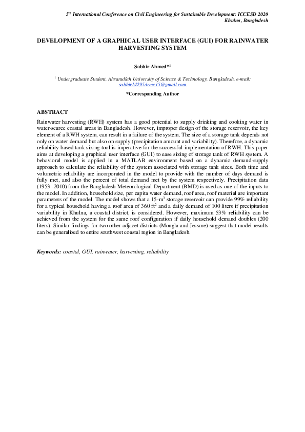 (PDF) DEVELOPMENT OF A GRAPHICAL USER INTERFACE (GUI) FOR RAINWATER ...