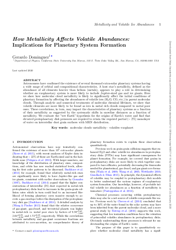(PDF) How Metallicity Affects Volatile Abundances: Implications for ...
