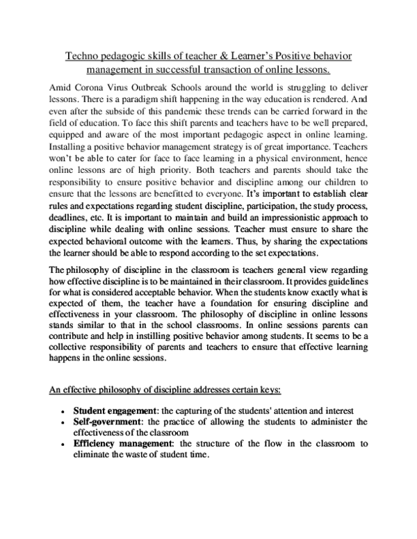 (PDF) Techno pedagogic skills of teacher & Learner's Positive behavior ...