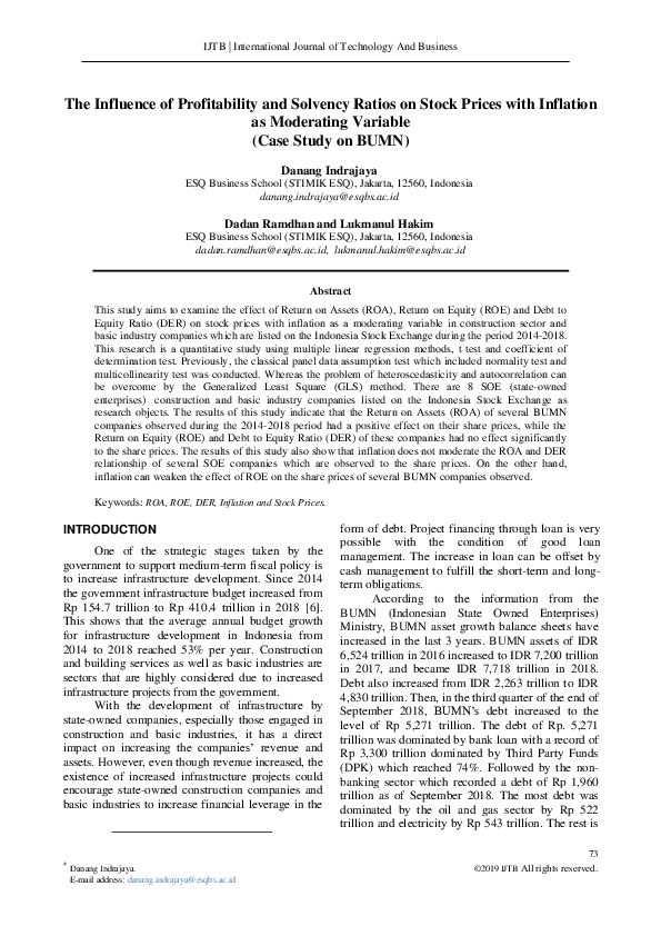 (PDF) The Influence of Profitability and Solvency Ratios on Stock ...