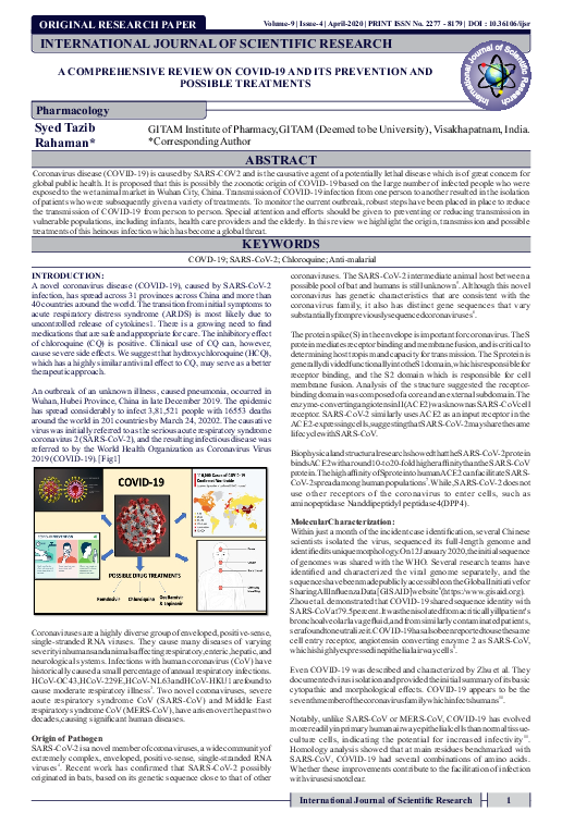 (PDF) A COMPREHENSIVE REVIEW ON COVID-19 AND ITS PREVENTION AND ...