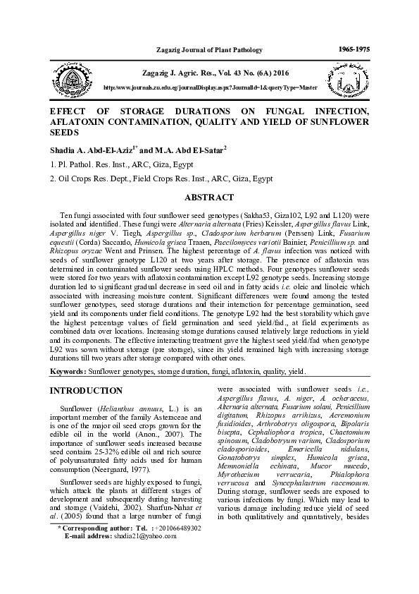 (PDF) EFFECT OF STORAGE DURATIONS ON FUNGAL INFECTION, AFLATOXIN ...