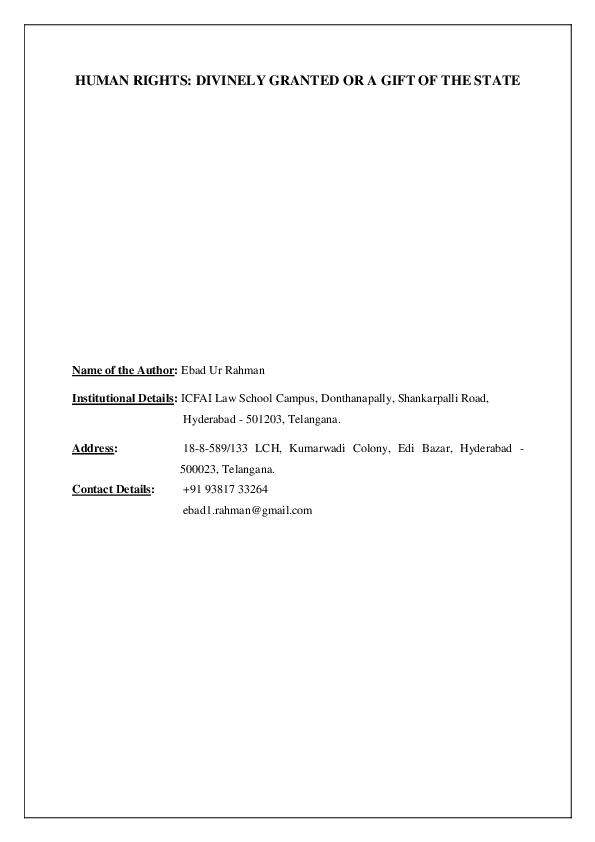 (PDF) Human Rights - Divinely Granted or a Gift of the State