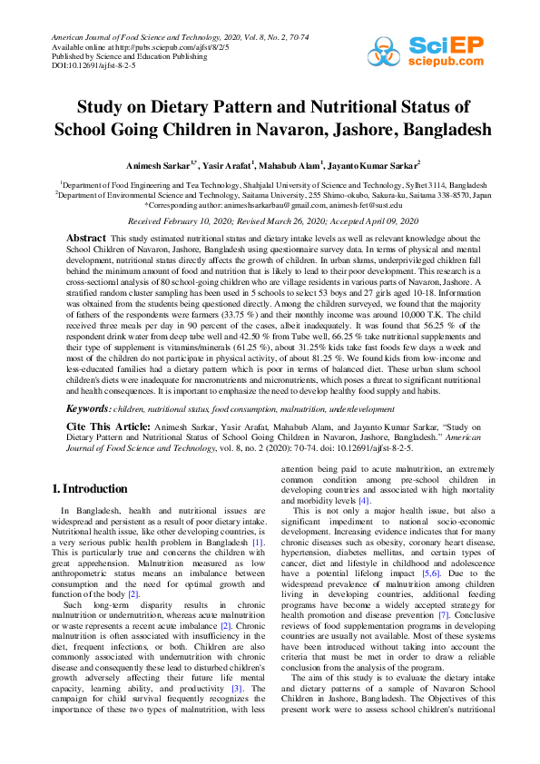 (PDF) Study on Dietary Pattern and Nutritional Status of School Going ...