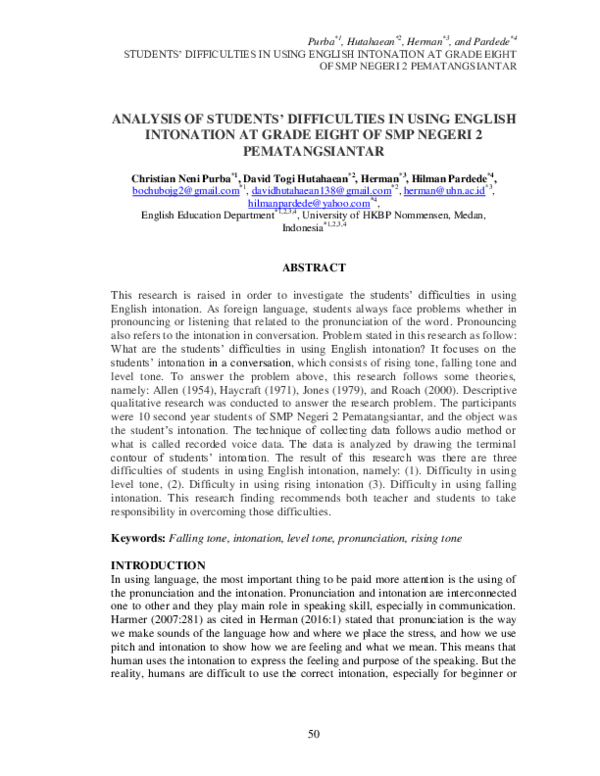 (PDF) STUDENTS" DIFFICULTIES IN USING ENGLISH INTONATION AT GRADE EIGHT ...