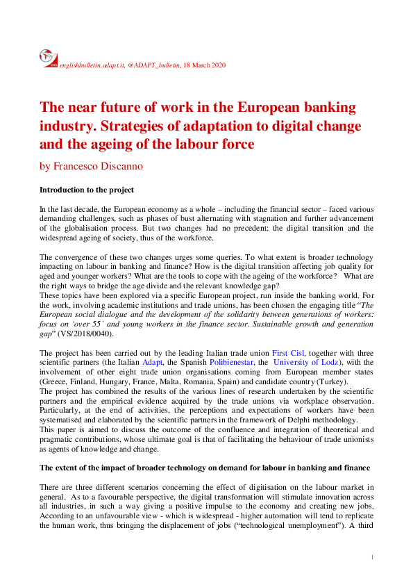(PDF) The near future of work in the European banking industry ...