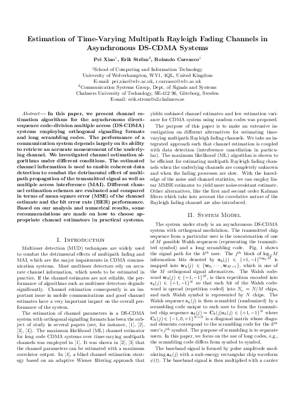 (PDF) Estimation of time-varying multipath rayleigh fading channels in ...