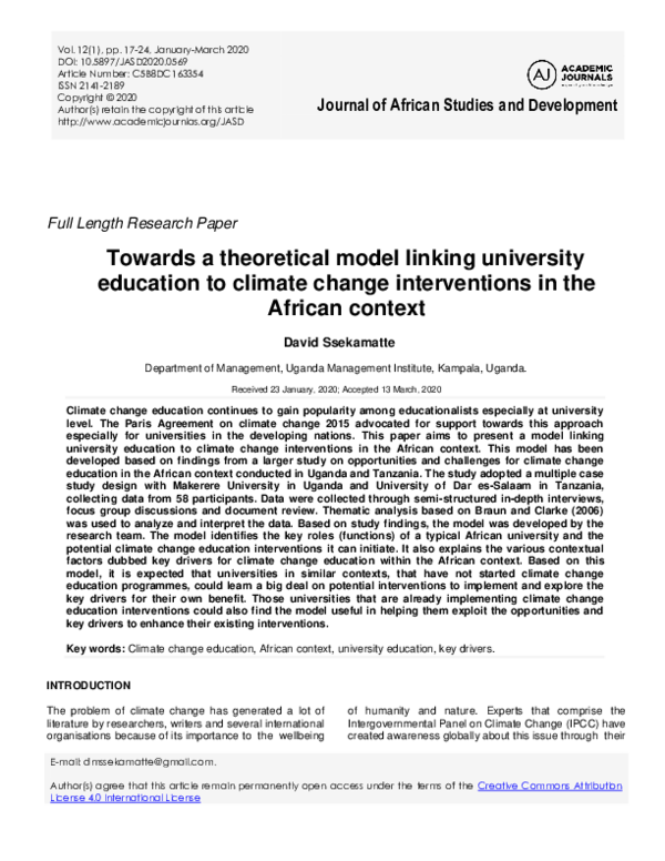 (PDF) Towards a theoretical Model Linking University Education to ...