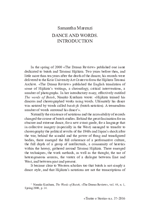 (PDF) Samantha Marenzi - Dance and Words - Introduction Dossier Butoh ...