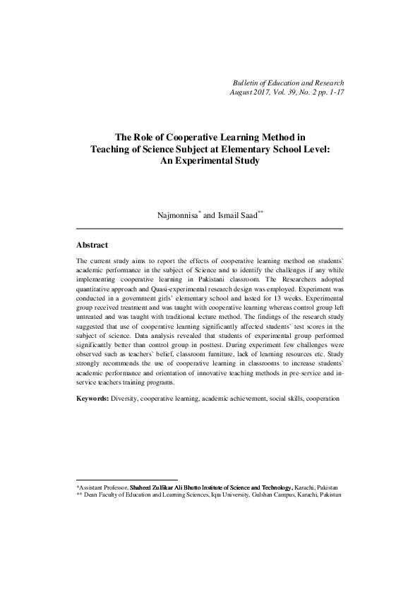 (PDF) The Role of Cooperative Learning Method in Teaching of Science ...