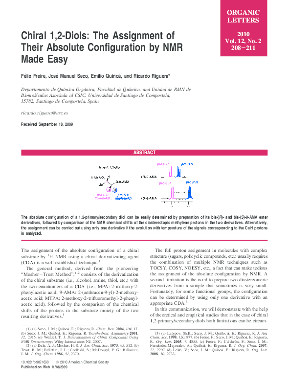 (PDF) Discrimination of Chiral Compounds Using NMR Spectroscopy