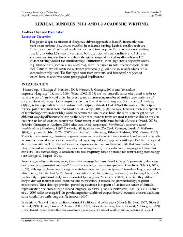 (PDF) LEXICAL BUNDLES IN L1 AND L2 ACADEMIC WRITING