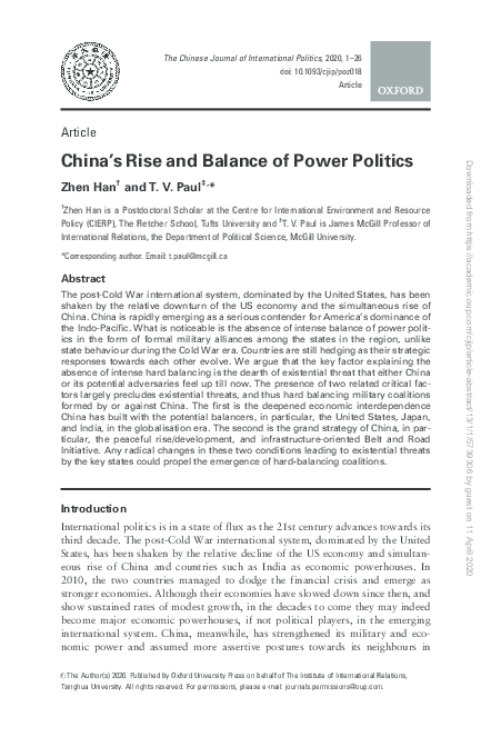 (PDF) China's Rise and Balance of Power Politics
