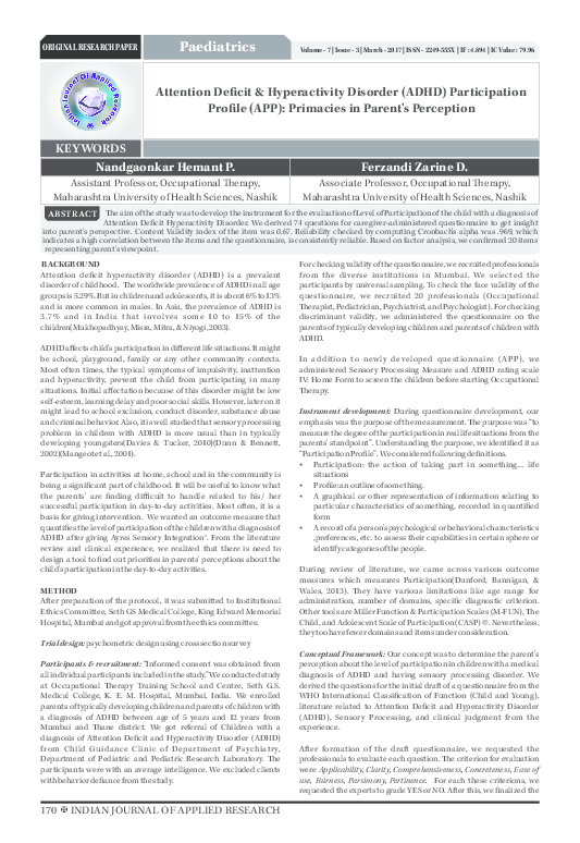 (PDF) Attention Deficit & Hyperactivity Disorder (ADHD) Participation ...