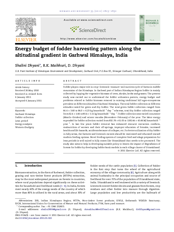 (PDF) Energy budget of fodder harvesting pattern along the altitudinal ...