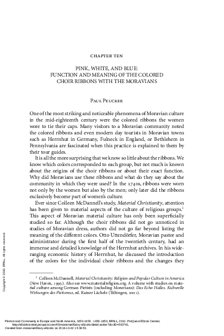 Pink, White and Blue: Function and Meaning of the Colored Choir Ribbons with the Moravians