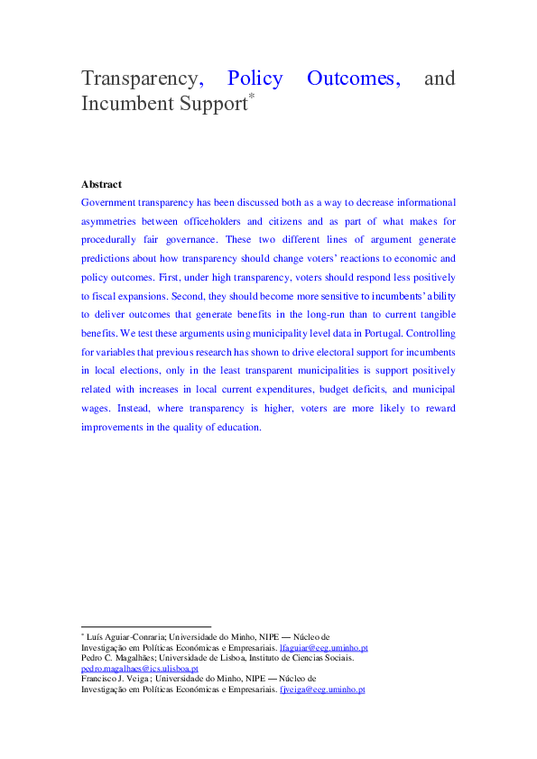 (PDF) Transparency, Policy Outcomes, and Incumbent Support