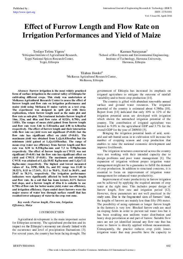 (PDF) IJERT-Effect of Furrow Length and Flow Rate on Irrigation ...