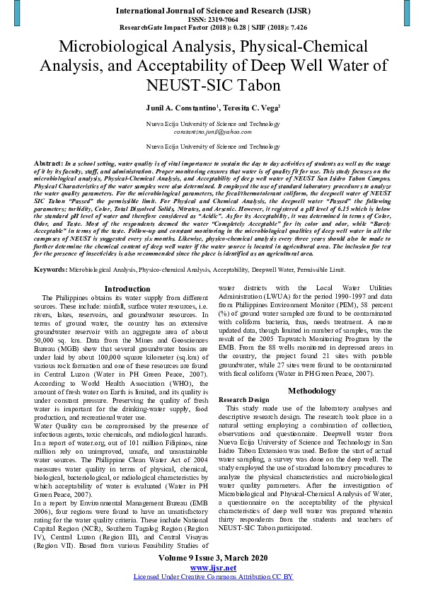 (DOC) Microbiological Analysis, Physical-Chemical Analysis, and ...