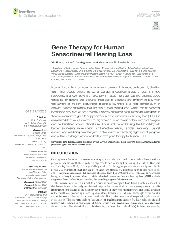 (PDF) Gene Therapy for Human Sensorineural Hearing Loss