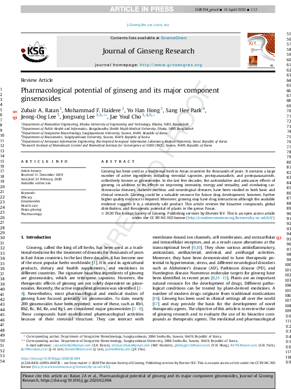 (PDF) Pharmacological potential of ginseng and its major component ...