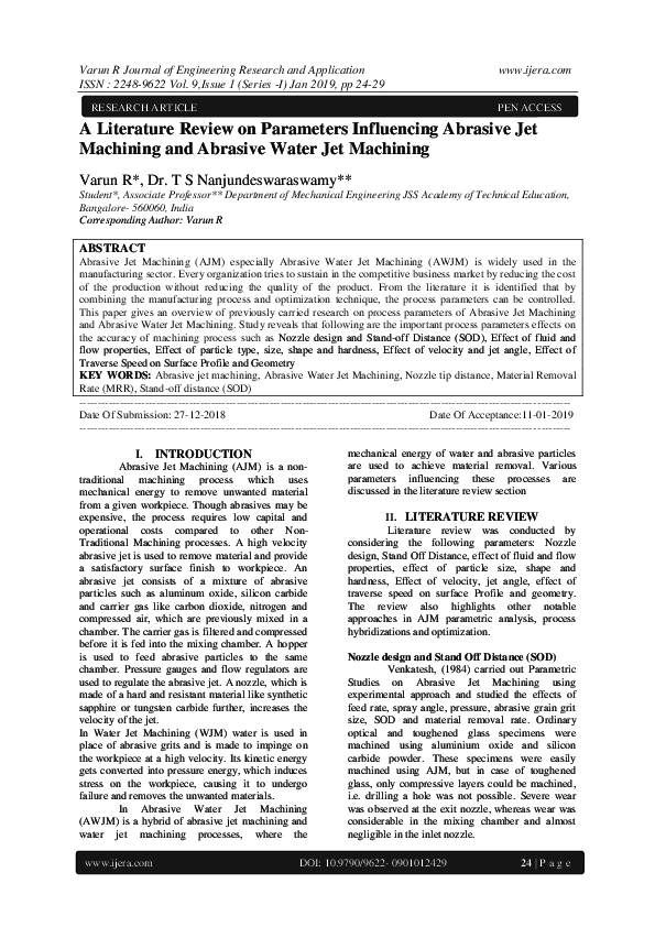 (PDF) A Literature Review on Parameters Influencing Abrasive Jet Machining and Abrasive Water