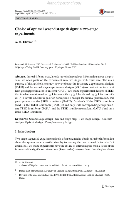 (PDF) Choice of optimal second stage designs in two-stage experiments