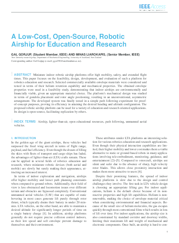 (PDF) A Low-Cost, Open-Source, Robotic Airship for Education and Research