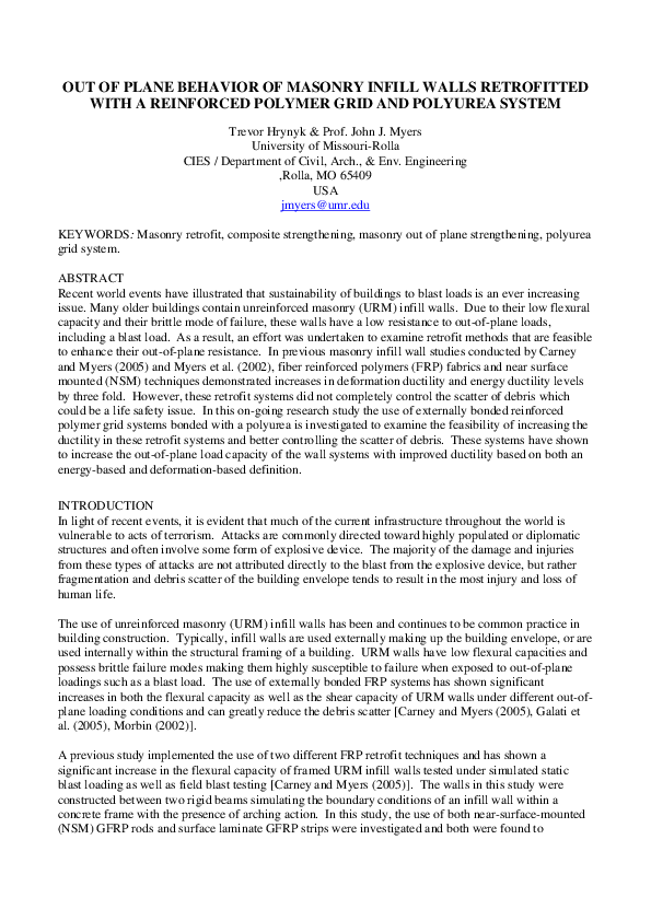 (PDF) Out of Plane Behavior of Masonry Infill Walls Retrofitted with a ...