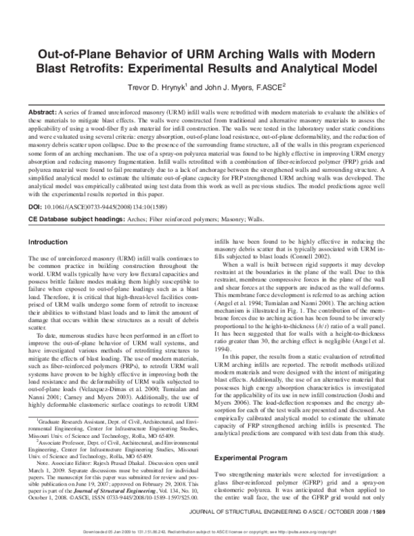 (PDF) Out-of-Plane Behavior of URM Arching Walls with Modern Blast ...