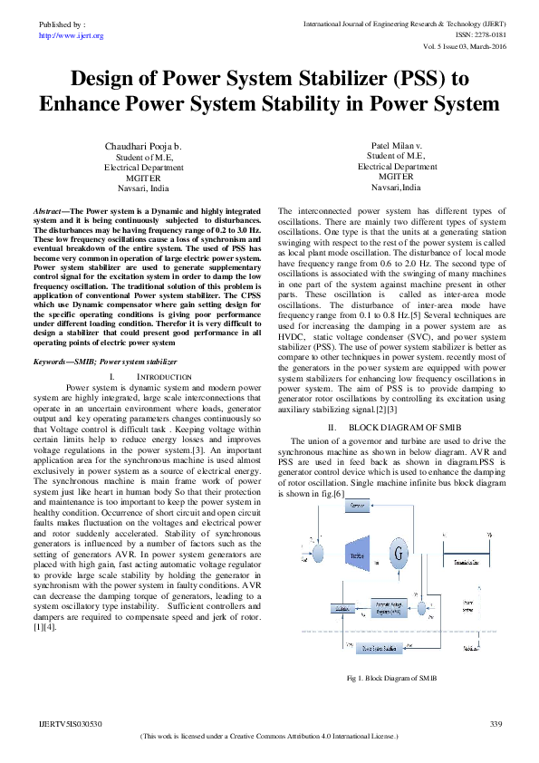 (PDF) IJERTDesign of Power System Stabilizer (PSS) to Enhance Power