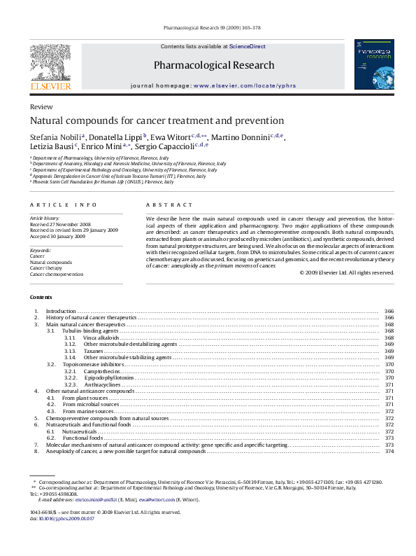 (PDF) Natural compounds for cancer treatment and prevention