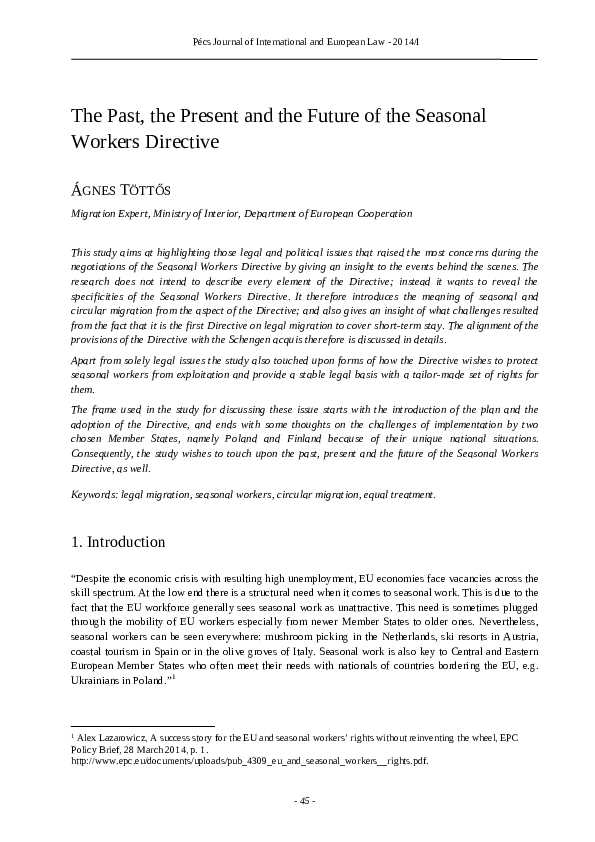 (PDF) The Past, the Present and the Future of the Seasonal Workers