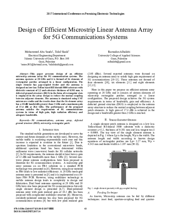 (PDF) Design of Efficient Microstrip Linear Antenna Array for 5G ...
