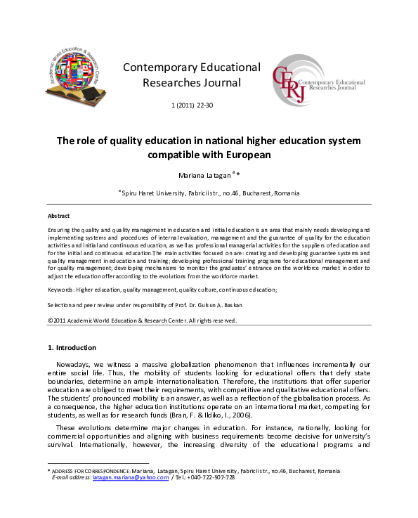 (PDF) The role of quality education in national higher education system ...