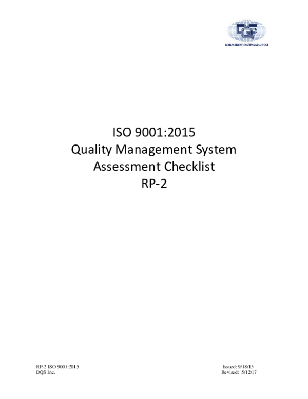 (PDF) ISO 9001:2015 Quality Management System Assessment Checklist RP-2