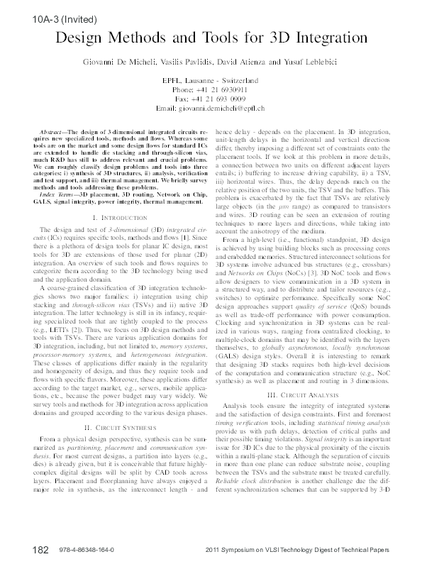 (PDF) Design Methods and Tools for 3D Integration