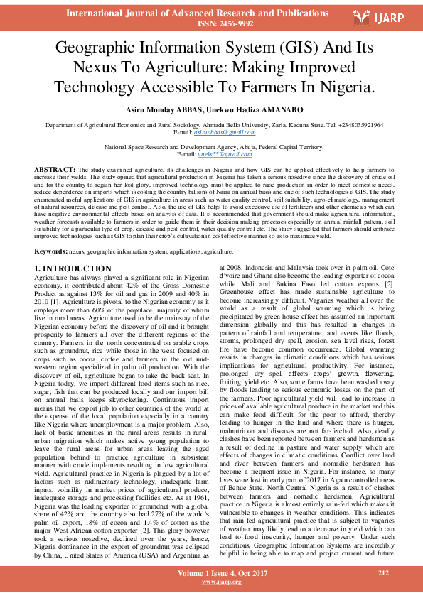 (PDF) Geographic Information System (GIS) And Its Nexus To Agriculture ...